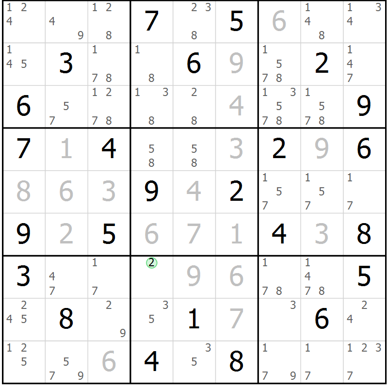 Position des candidats pour la solution de la Gr 42 page 45 du magazine de sudoku Maestro n° 103