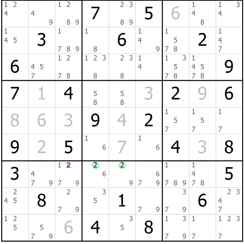 Position des candidats pour la solution de la Gr 42 page 45 du magazine de sudoku Maestro n° 103
