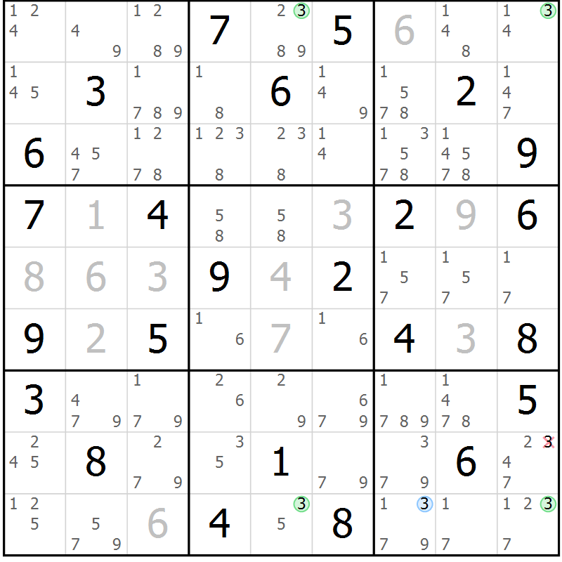 Position des candidats pour la solution de la Gr 42 page 45 du magazine de sudoku Maestro n° 103