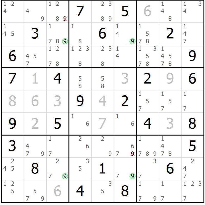 Position des candidats pour la solution de la Gr 42 page 45 du magazine de sudoku Maestro n° 103