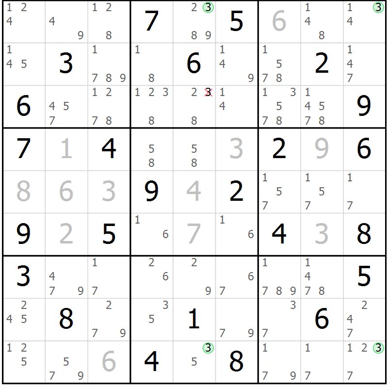 Position des candidats pour la solution de la Gr 42 page 45 du magazine de sudoku Maestro n° 103
