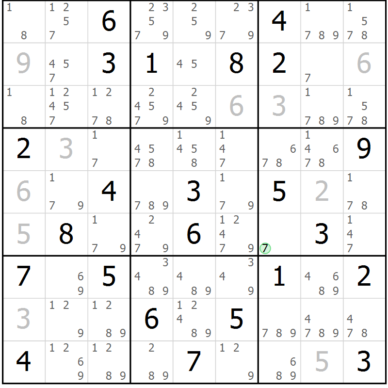 Position des candidats pour la solution de la Gr 43 page 46 du magazine de sudoku Maestro n° 103