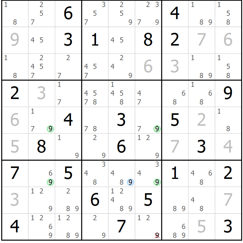 Position des candidats pour la solution de la Gr 43 page 46 du magazine de sudoku Maestro n° 103