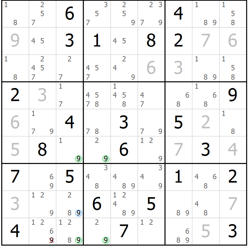 Position des candidats pour la solution de la Gr 43 page 46 du magazine de sudoku Maestro n° 103