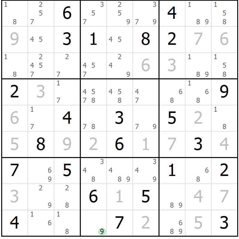 Position des candidats pour la solution de la Gr 43 page 46 du magazine de sudoku Maestro n° 103