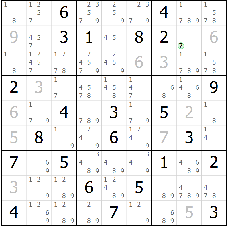 Position des candidats pour la solution de la Gr 43 page 46 du magazine de sudoku Maestro n° 103