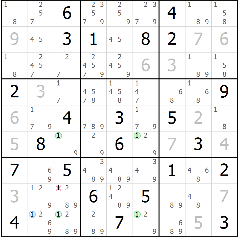 Position des candidats pour la solution de la Gr 43 page 46 du magazine de sudoku Maestro n° 103