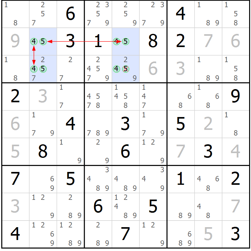 Position des candidats pour la solution de la Gr 43 page 46 du magazine de sudoku Maestro n° 103