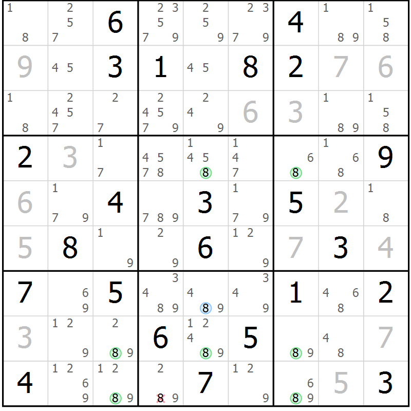Position des candidats pour la solution de la Gr 43 page 46 du magazine de sudoku Maestro n° 103