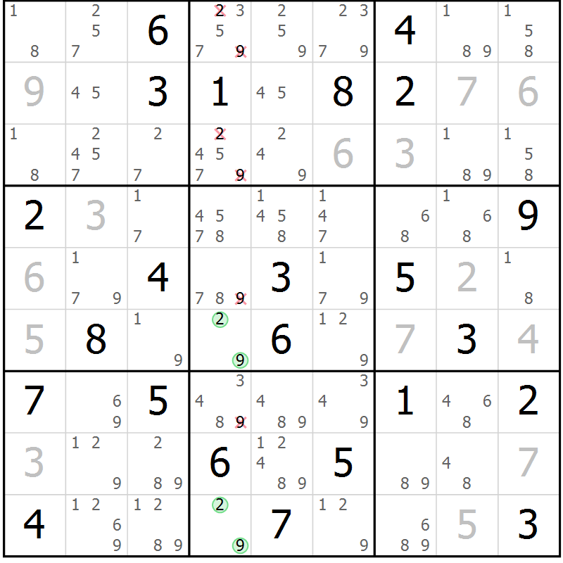 Position des candidats pour la solution de la Gr 43 page 46 du magazine de sudoku Maestro n° 103