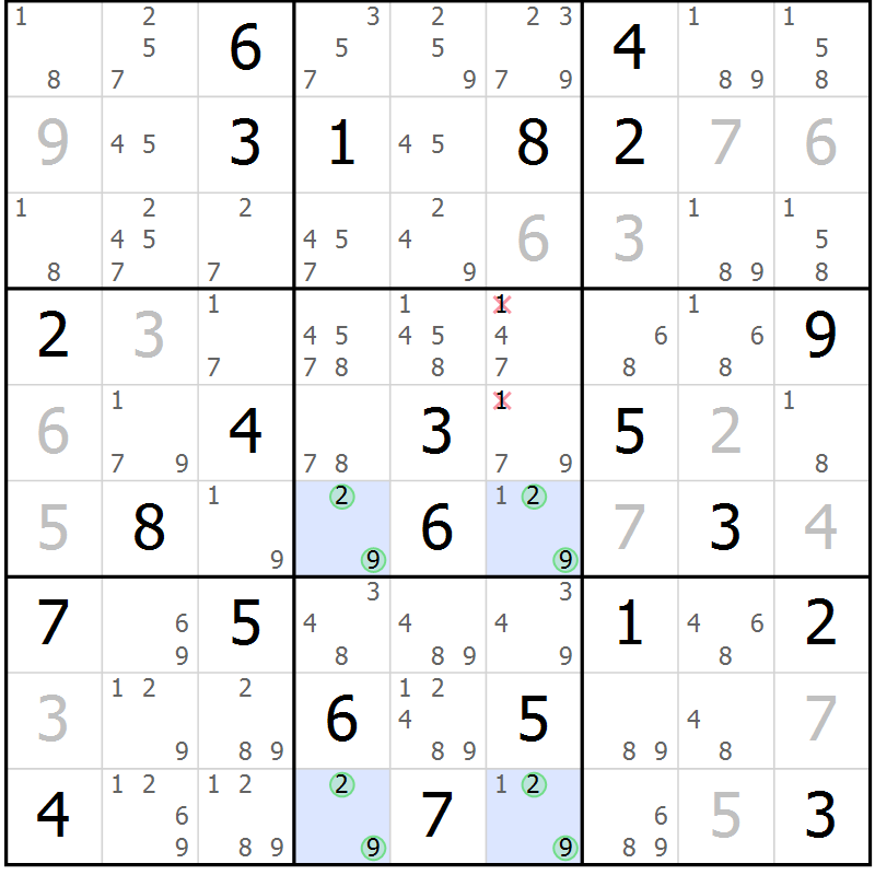 Position des candidats pour la solution de la Gr 43 page 46 du magazine de sudoku Maestro n° 103