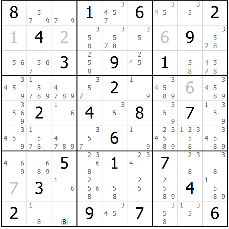 Position des candidats pour la solution de la Gr 44 page 47 du magazine de sudoku Maestro n° 103