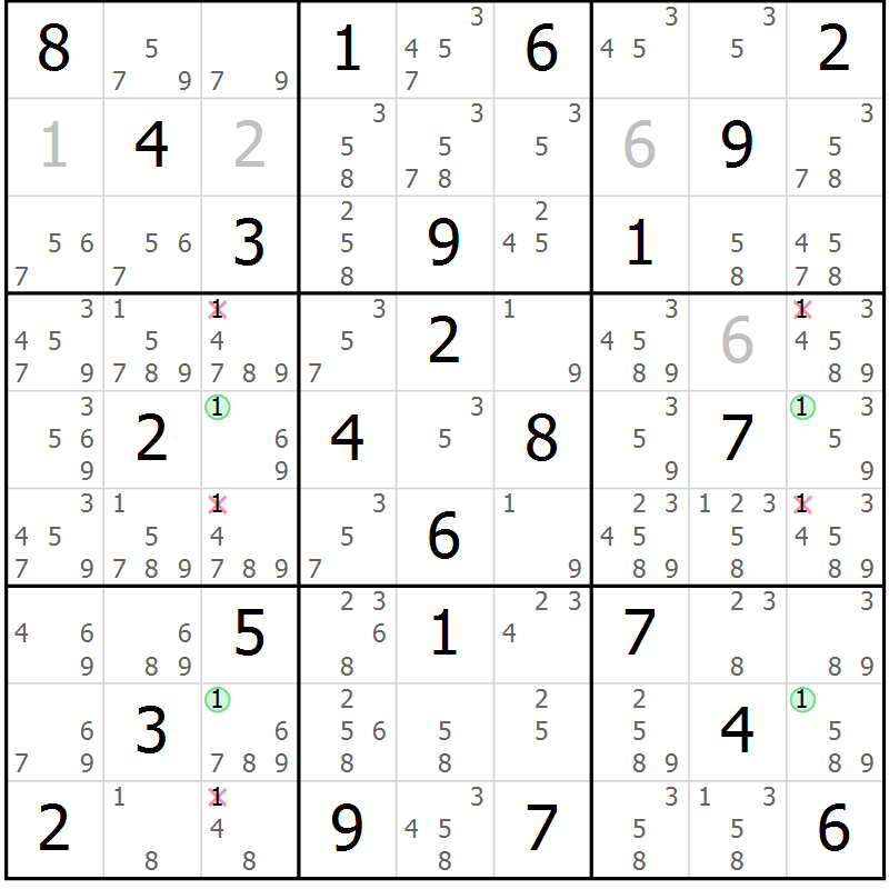 Position des candidats pour la solution de la Gr 44 page 47 du magazine de sudoku Maestro n° 103