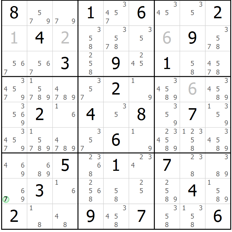 Position des candidats pour la solution de la Gr 44 page 47 du magazine de sudoku Maestro n° 103