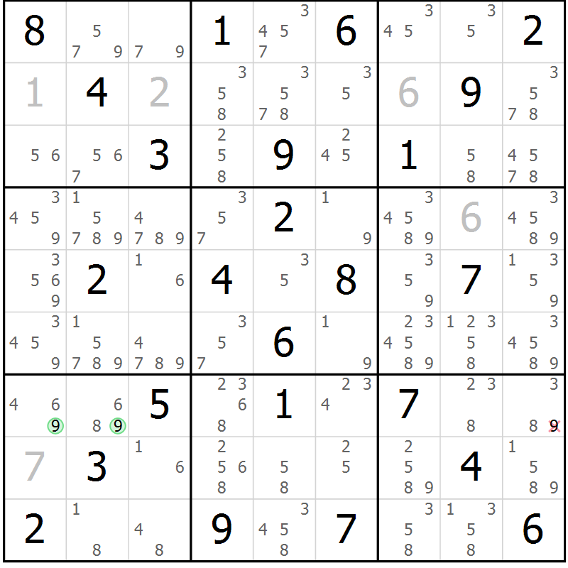 Position des candidats pour la solution de la Gr 44 page 47 du magazine de sudoku Maestro n° 103