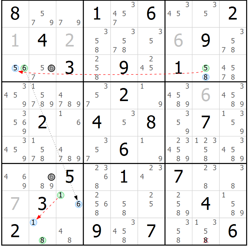 Position des candidats pour la solution de la Gr 44 page 47 du magazine de sudoku Maestro n° 103
