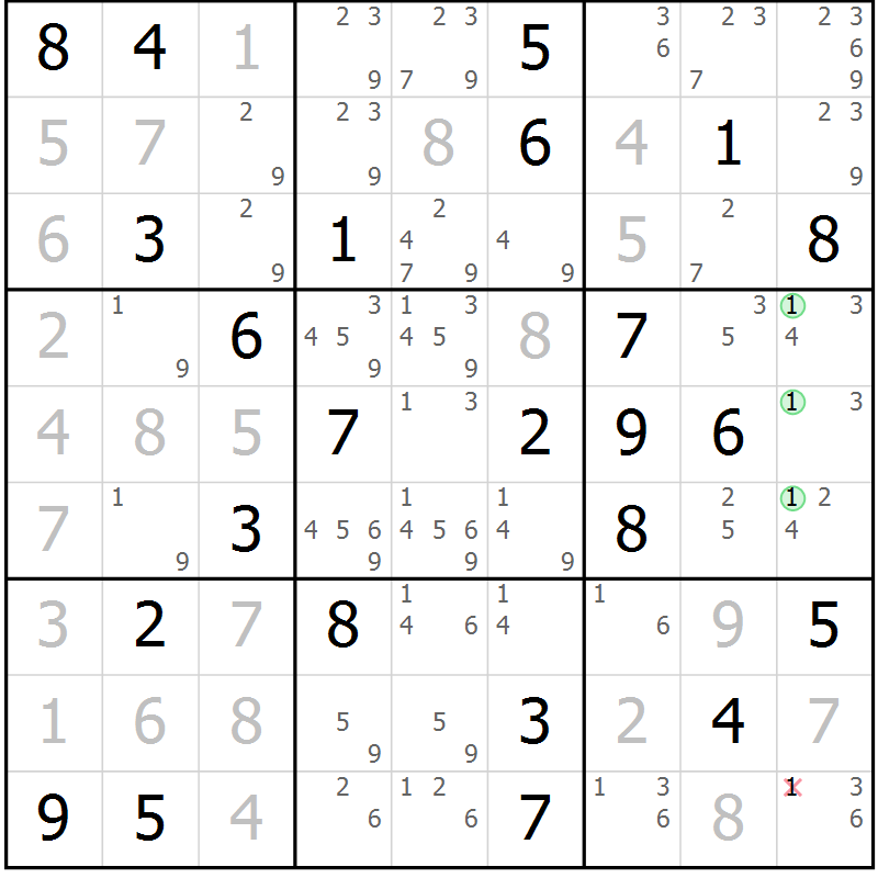 Position des candidats pour la solution de la Gr 45 page 48 du magazine de sudoku Maestro n° 103