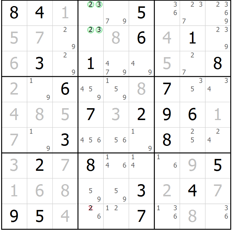 Position des candidats pour la solution de la Gr 45 page 48 du magazine de sudoku Maestro n° 103