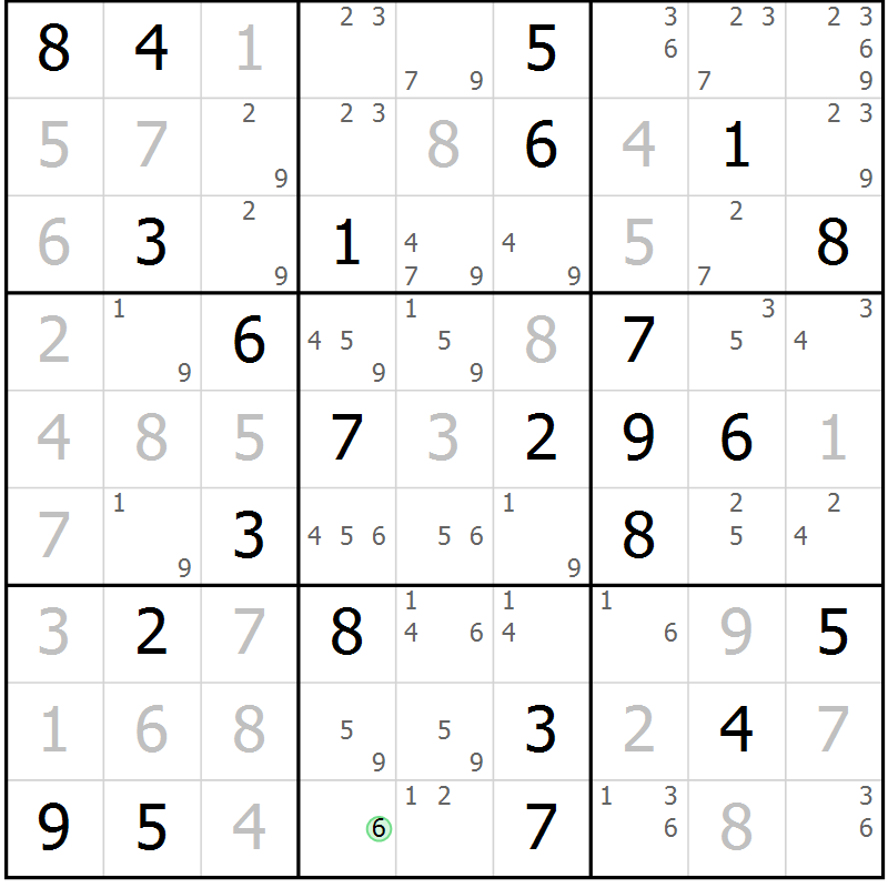 Position des candidats pour la solution de la Gr 45 page 48 du magazine de sudoku Maestro n° 103