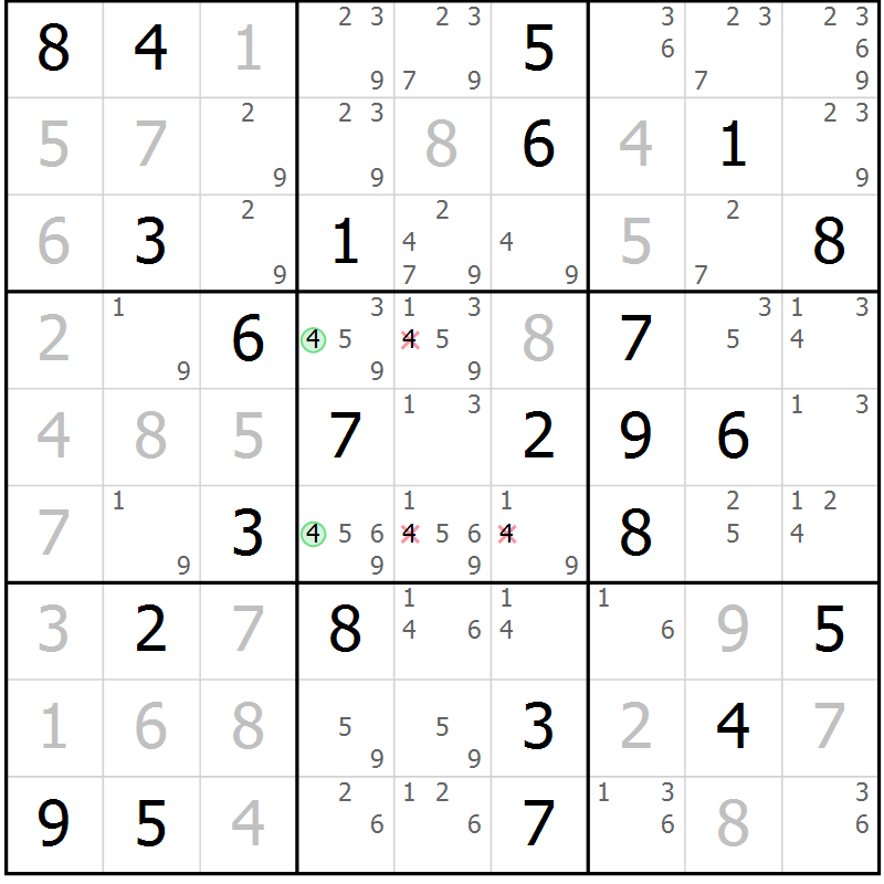 Position des candidats pour la solution de la Gr 45 page 48 du magazine de sudoku Maestro n° 103
