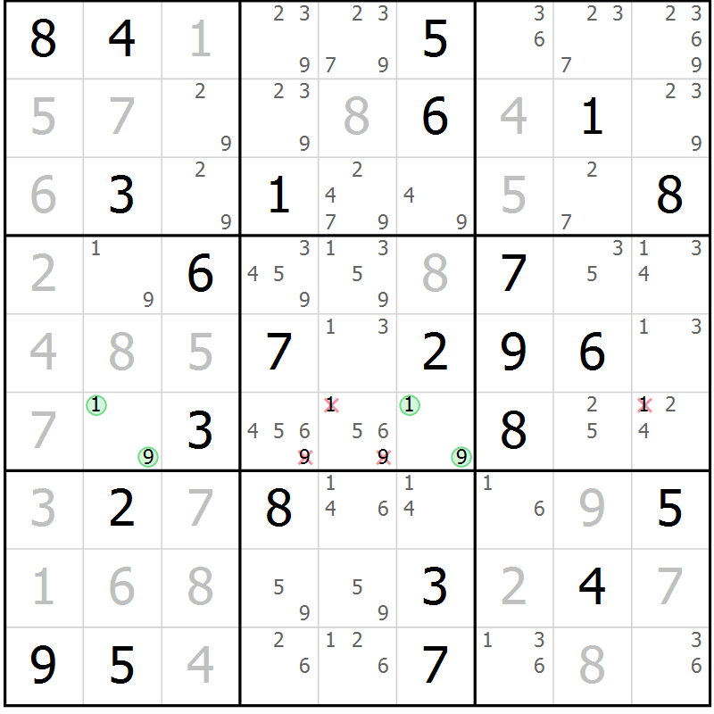 Position des candidats pour la solution de la Gr 45 page 48 du magazine de sudoku Maestro n° 103