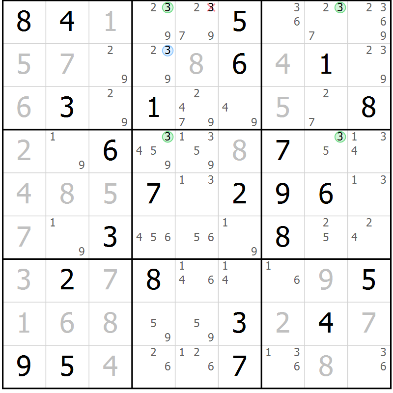 Position des candidats pour la solution de la Gr 45 page 48 du magazine de sudoku Maestro n° 103