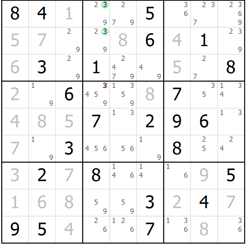 Position des candidats pour la solution de la Gr 45 page 48 du magazine de sudoku Maestro n° 103