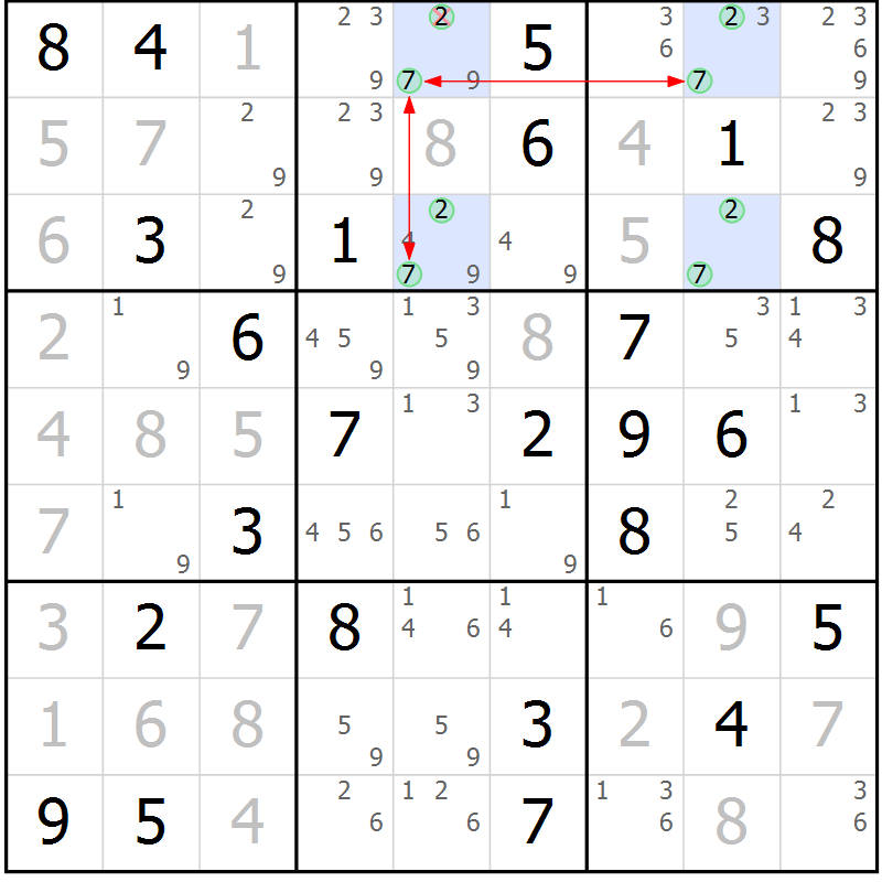 Position des candidats pour la solution de la Gr 45 page 48 du magazine de sudoku Maestro n° 103