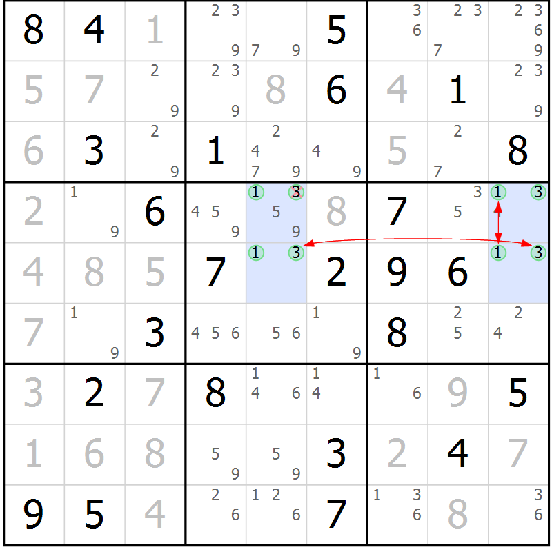 Position des candidats pour la solution de la Gr 45 page 48 du magazine de sudoku Maestro n° 103