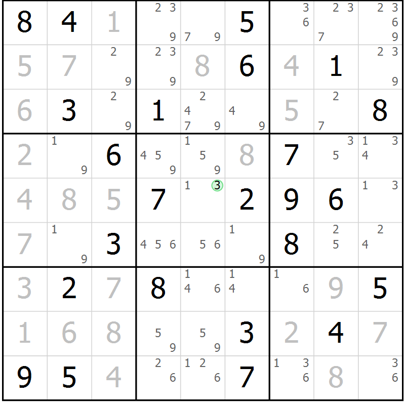 Position des candidats pour la solution de la Gr 45 page 48 du magazine de sudoku Maestro n° 103