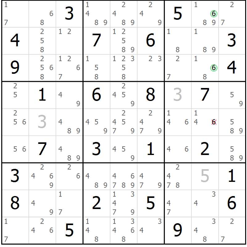 Position des candidats pour la solution de la Gr 46 page 49 du magazine de sudoku Maestro n° 103
