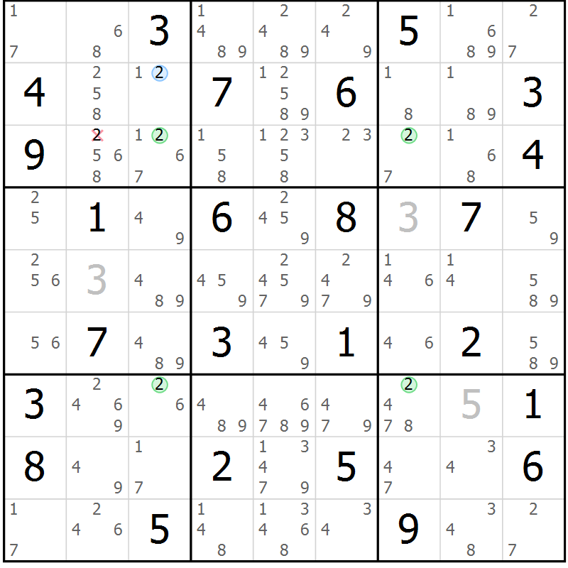 Position des candidats pour la solution de la Gr 46 page 49 du magazine de sudoku Maestro n° 103