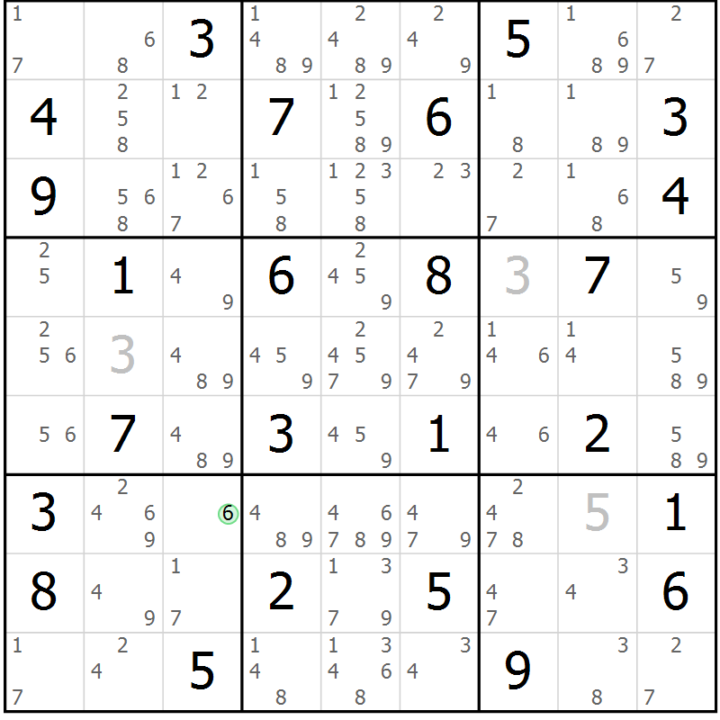 Position des candidats pour la solution de la Gr 46 page 49 du magazine de sudoku Maestro n° 103