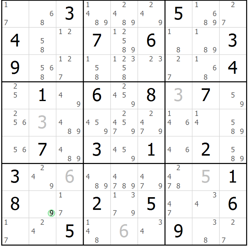 Position des candidats pour la solution de la Gr 46 page 49 du magazine de sudoku Maestro n° 103
