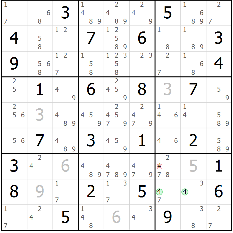 Position des candidats pour la solution de la Gr 46 page 49 du magazine de sudoku Maestro n° 103
