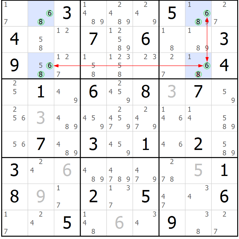 Position des candidats pour la solution de la Gr 46 page 49 du magazine de sudoku Maestro n° 103