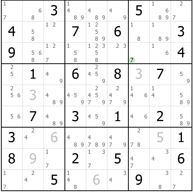 Position des candidats pour la solution de la Gr 46 page 49 du magazine de sudoku Maestro n° 103
