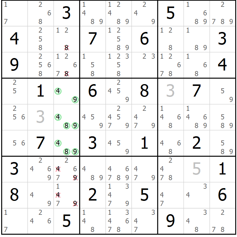Position des candidats pour la solution de la Gr 46 page 49 du magazine de sudoku Maestro n° 103