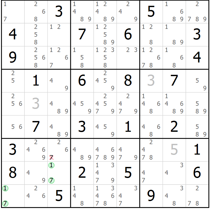 Position des candidats pour la solution de la Gr 46 page 49 du magazine de sudoku Maestro n° 103