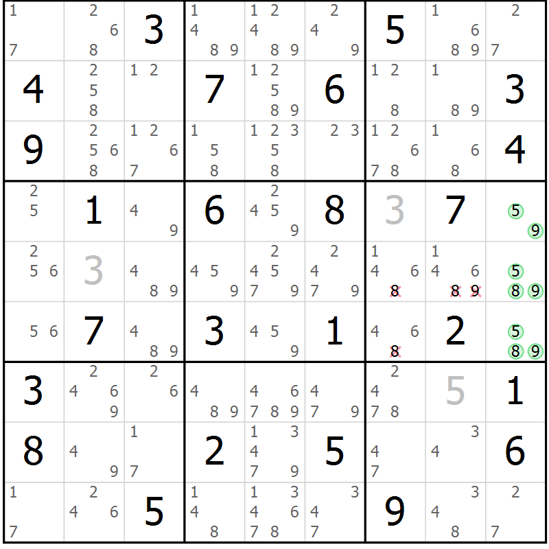 Position des candidats pour la solution de la Gr 46 page 49 du magazine de sudoku Maestro n° 103