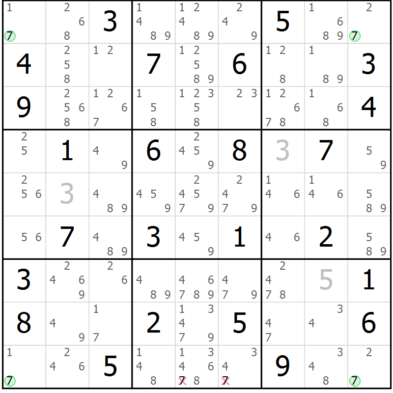Position des candidats pour la solution de la Gr 46 page 49 du magazine de sudoku Maestro n° 103