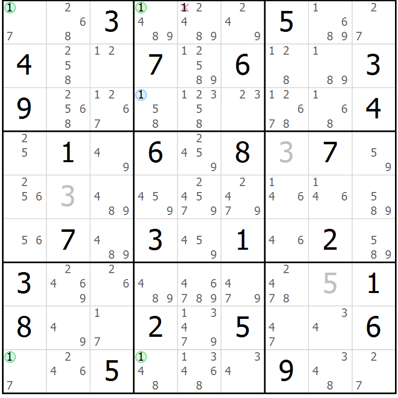 Position des candidats pour la solution de la Gr 46 page 49 du magazine de sudoku Maestro n° 103