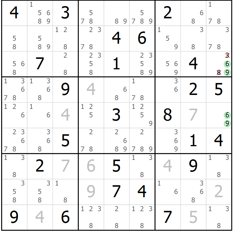Position des candidats pour la solution de la Gr 47 page 50 du magazine de sudoku Maestro n° 103