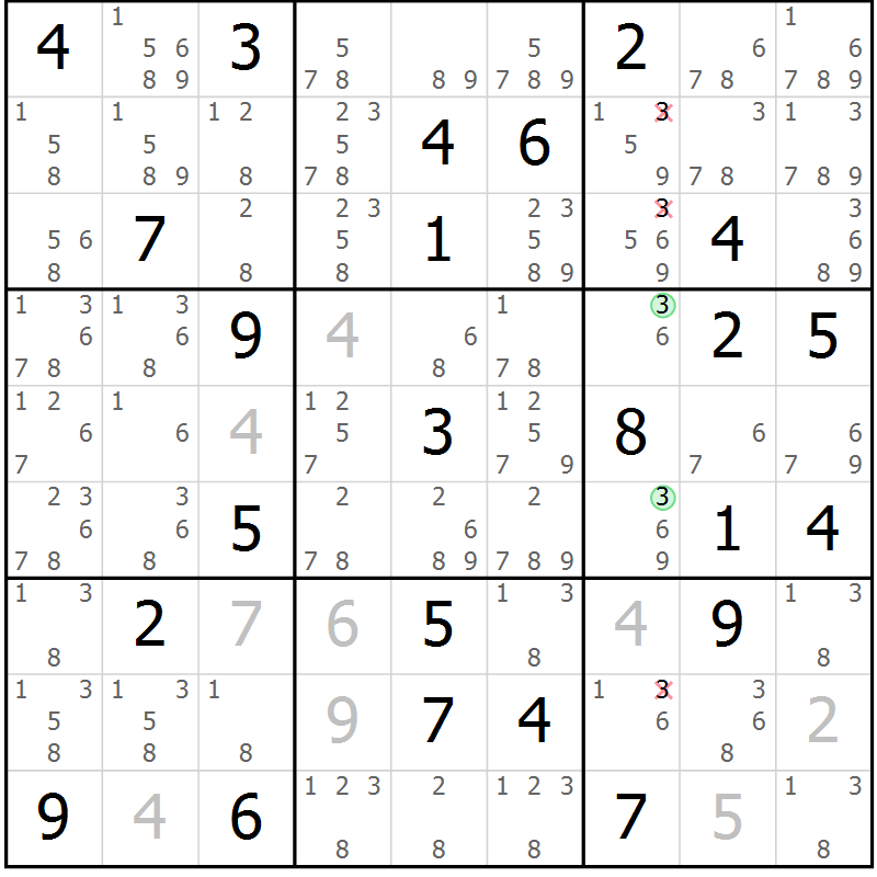 Position des candidats pour la solution de la Gr 47 page 50 du magazine de sudoku Maestro n° 103