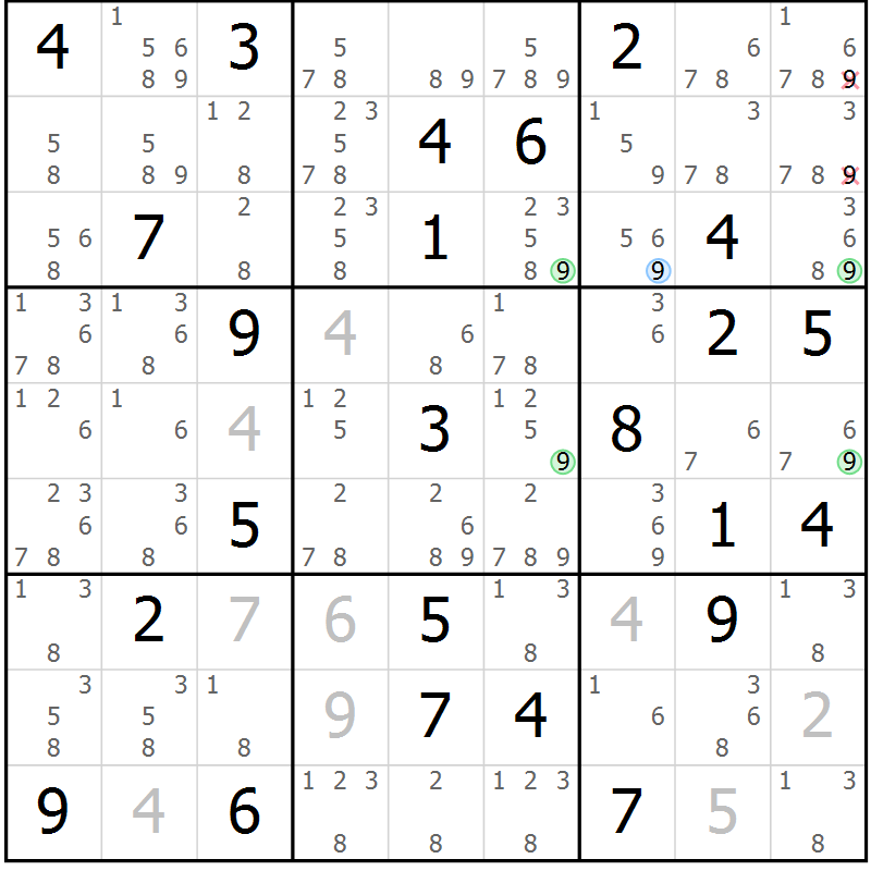 Position des candidats pour la solution de la Gr 47 page 50 du magazine de sudoku Maestro n° 103