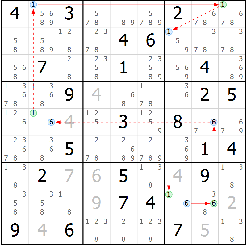 Position des candidats pour la solution de la Gr 47 page 50 du magazine de sudoku Maestro n° 103