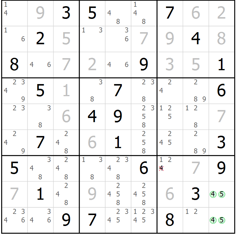 Position des candidats pour la solution de la Gr 48 page 51 du magazine de sudoku Maestro n° 103