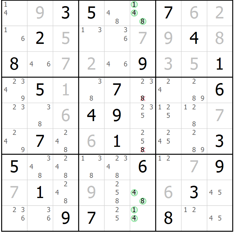 Position des candidats pour la solution de la Gr 48 page 51 du magazine de sudoku Maestro n° 103