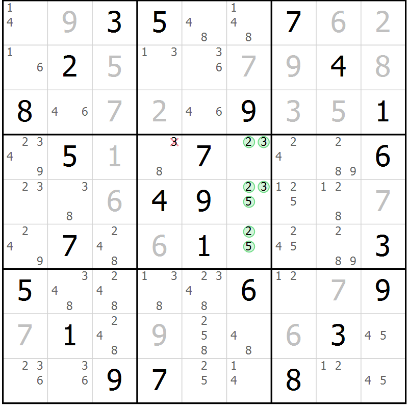 Position des candidats pour la solution de la Gr 48 page 51 du magazine de sudoku Maestro n° 103