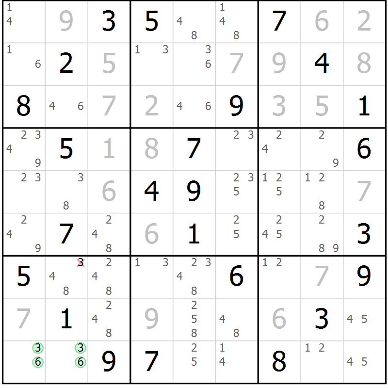 Position des candidats pour la solution de la Gr 48 page 51 du magazine de sudoku Maestro n° 103